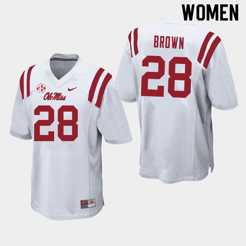 Women #28 Markevious Brown Ole Miss Rebels College Football Jerseys Sale-White - Click Image to Close